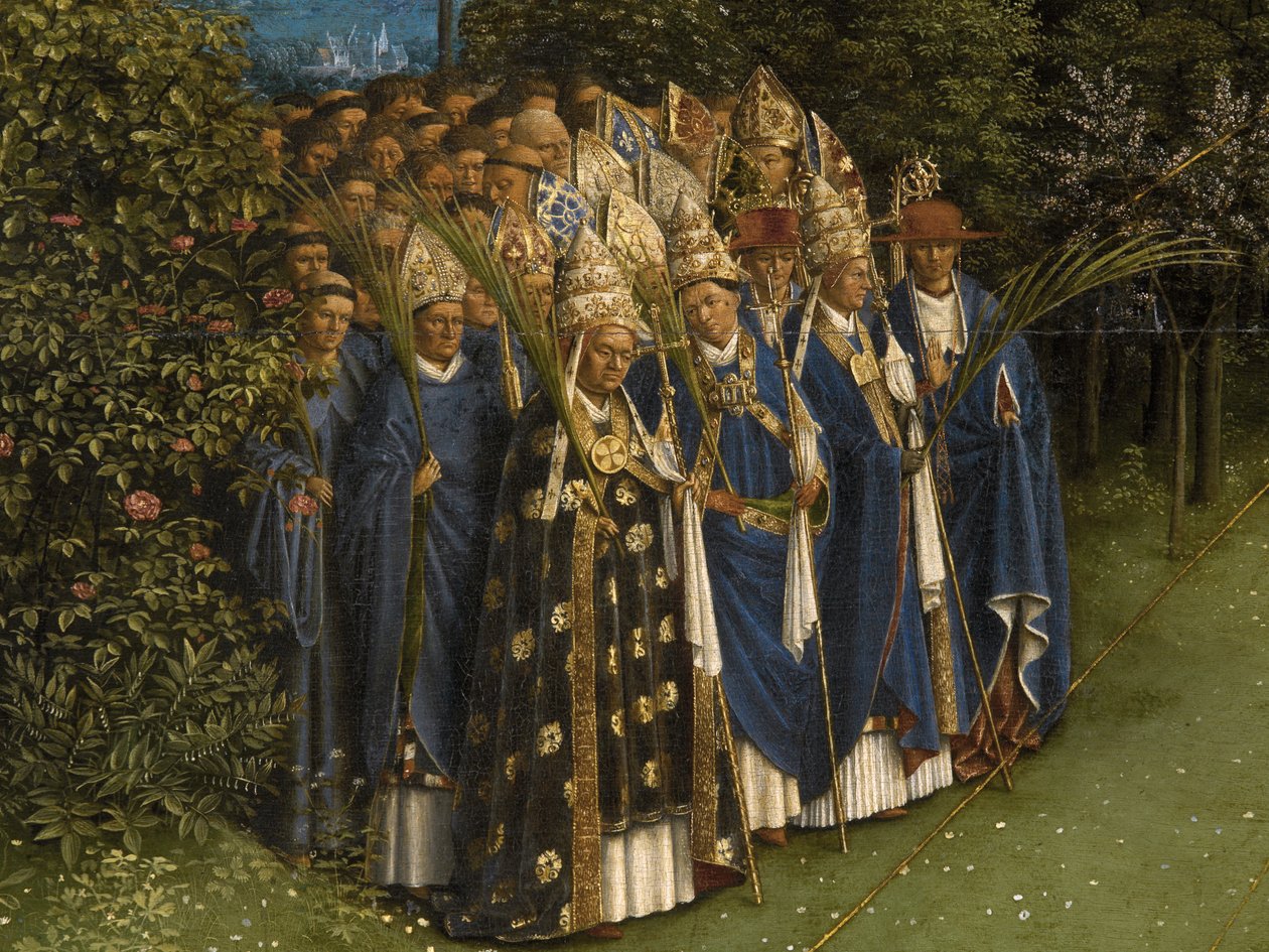 Detalj av tilbedelsen av det mystiske lam, fra midtpanelet til Ghent-altertavlen (olje på panel) av Hubert & Jan van (1390 1441) Eyck