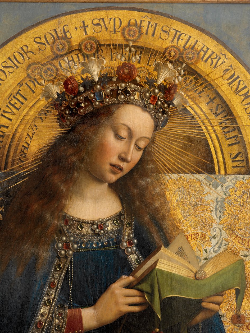 Detalj av Jomfru Maria, fra Ghent-altertavlen av Hubert & Jan van (1390 1441) Eyck