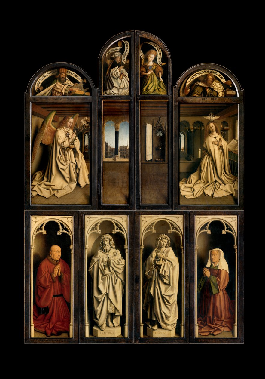 Eksteriør av venstre og høyre panel på The Gent altertavle av Hubert & Jan van (1390 1441) Eyck