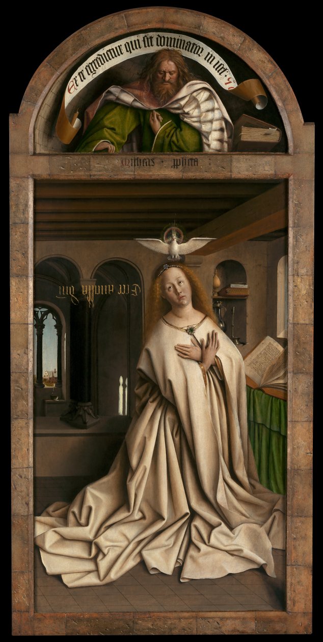 Lunette: Profeten Micah. Nedre panel: Virgin Annunciate, fra utsiden av høyre panel på Ghent-altertavlen av Hubert & Jan van (1390 1441) Eyck