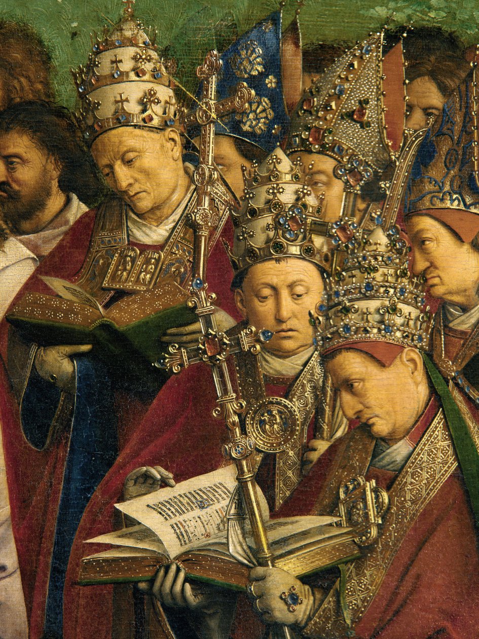 Tilbedelsen av det mystiske lam, fra Ghent-altertavlen, detalj av nedre halvdel av sentralpanelet av Hubert & Jan van (1390 1441) Eyck