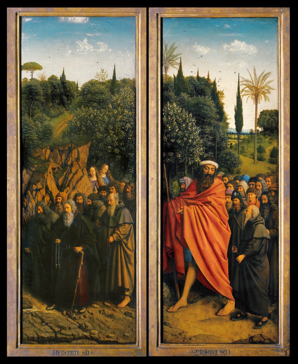 Eremittene og Pilegrimene guidet av St. Christopher fra høyre side av Ghent-altertavlen av Hubert & Jan van (1390 1441) Eyck