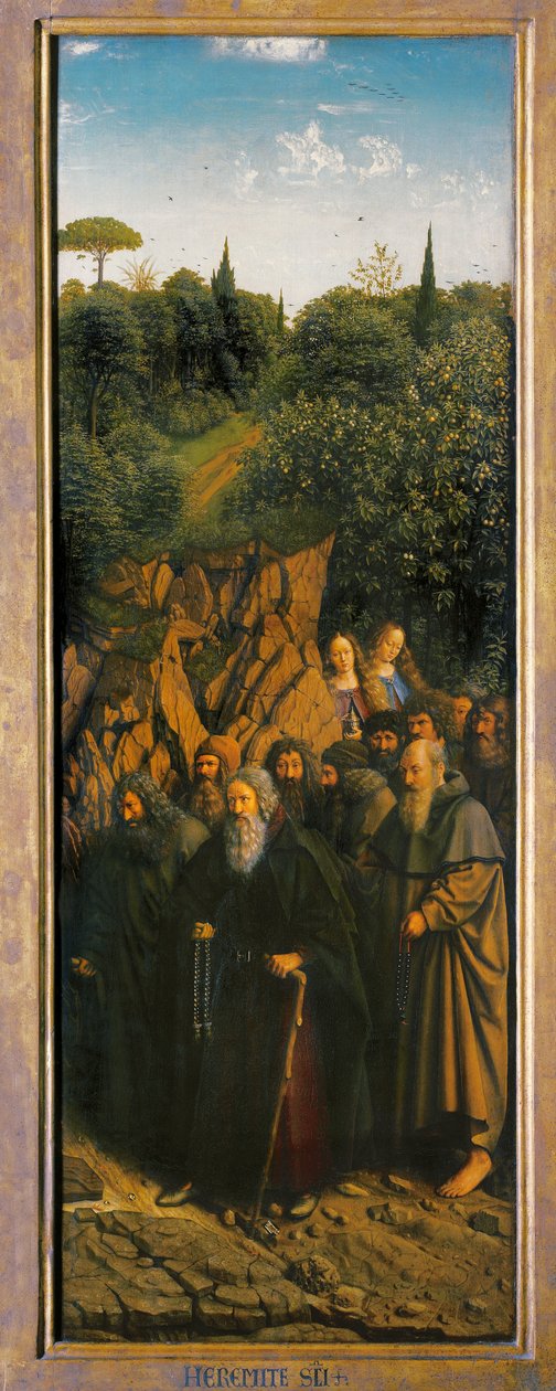 Eremittene, fra høyre side av Ghent-altertavlen av Hubert & Jan van (1390-1441) Eyck
