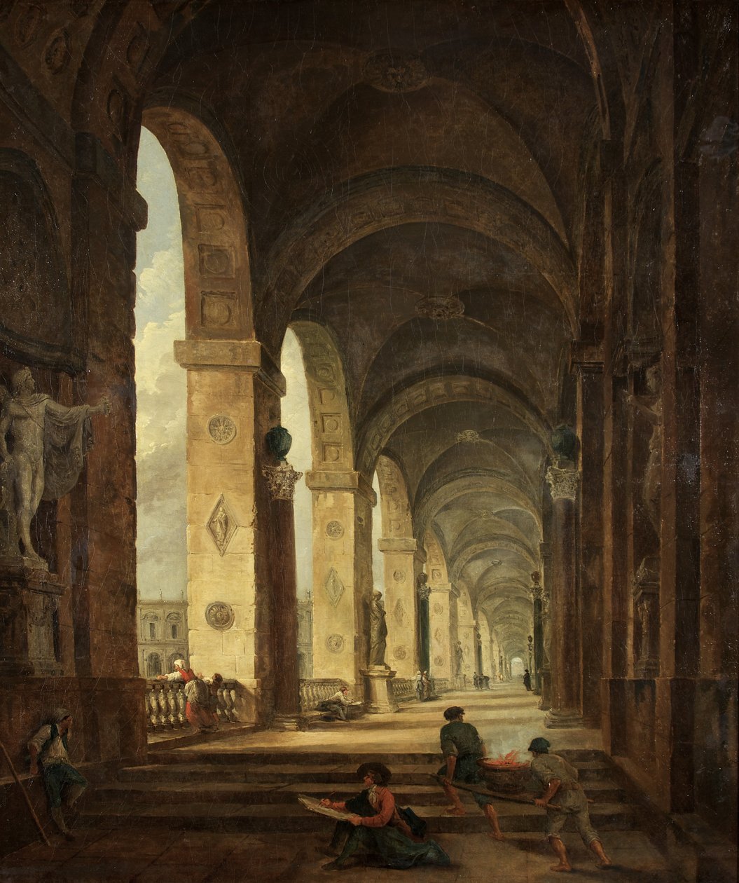En Capriccio av romersk arkitektur, ca. 1775 (olje på lerret) av Hubert Robert