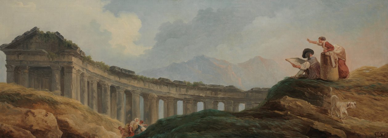 En søylegang i ruiner. av Hubert Robert