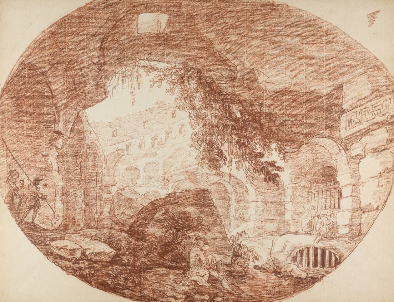 En kunstner som sitter i ruinene av Colosseum, ca. 1759 av Hubert Robert