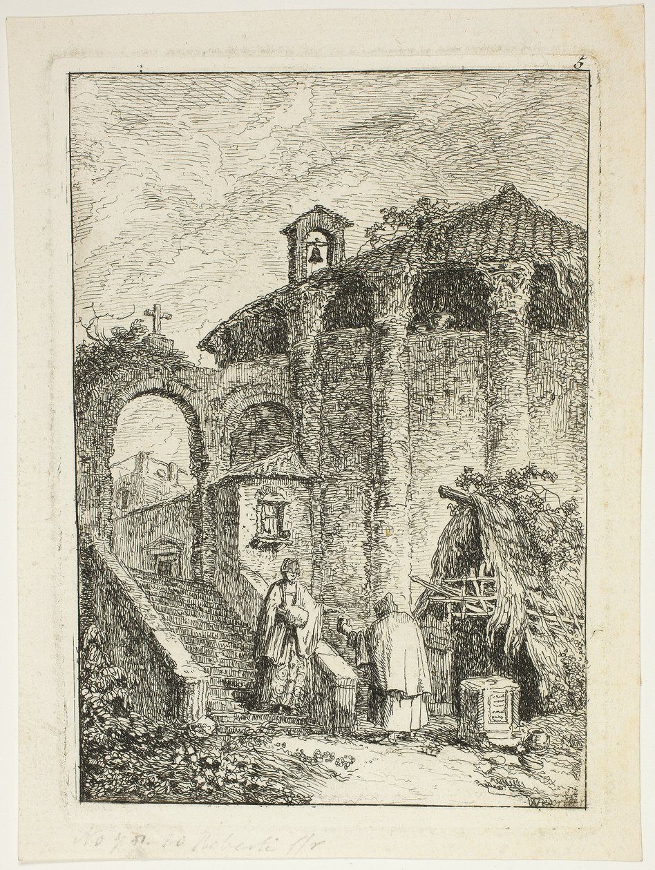 Ancient Temple, plate fem fra Evenings in Roma av Hubert Robert