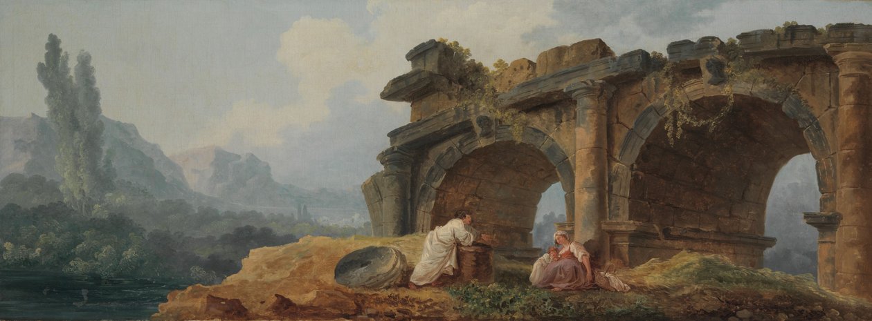 Buer i ruiner (olje på lerret) av Hubert Robert