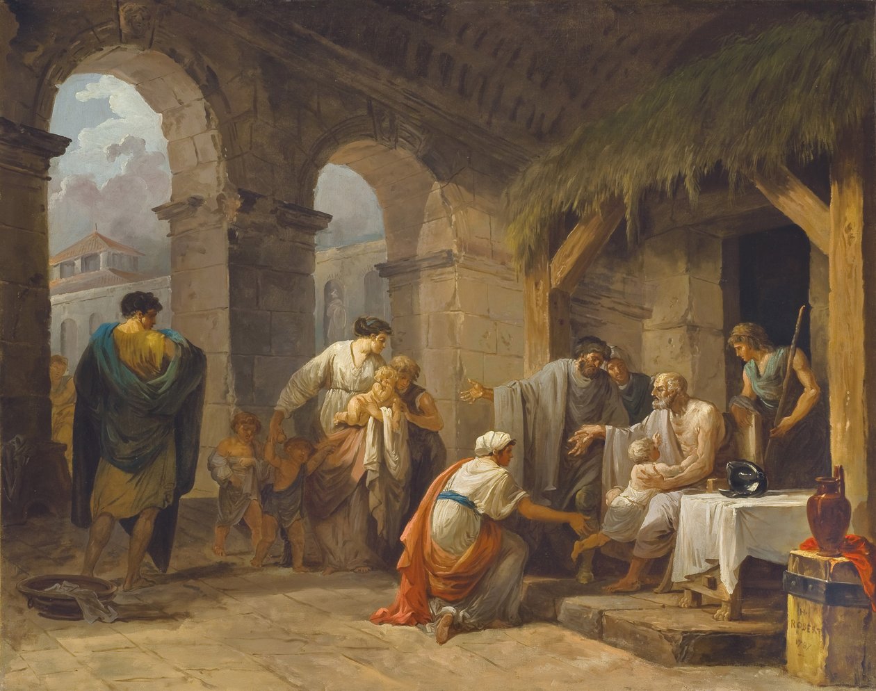 Belisaire mottar gjestfriheten til en bonde som har jobbet under hans ordre, 1787 av Hubert Robert
