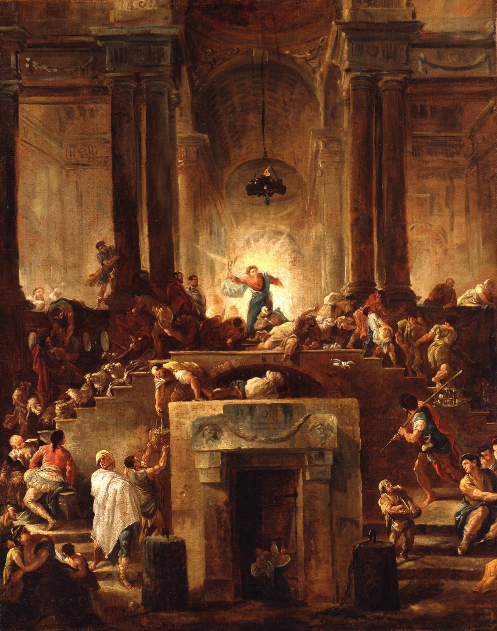 Kristus driver pengevekslerne ut av tempelet av Hubert Robert