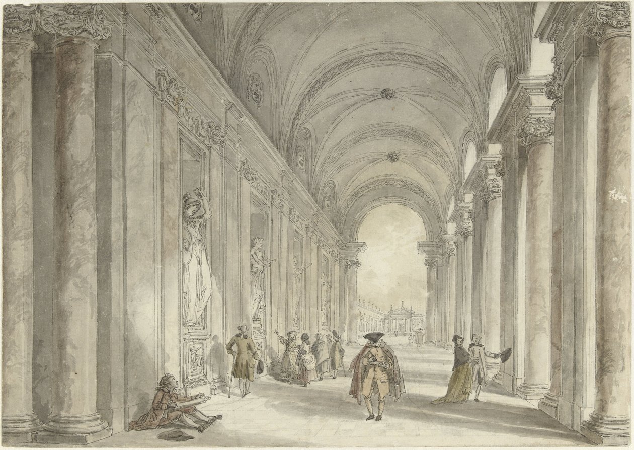 Kolonnaden til kasinoet i Villa Albani, i Roma Utsikt i søylegangen foran kasinoet til Villa Albani i Roma av Hubert Robert