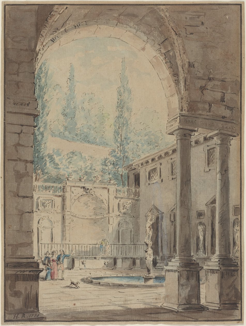 Gårdsplassen ved Villa Pliniana av Hubert Robert