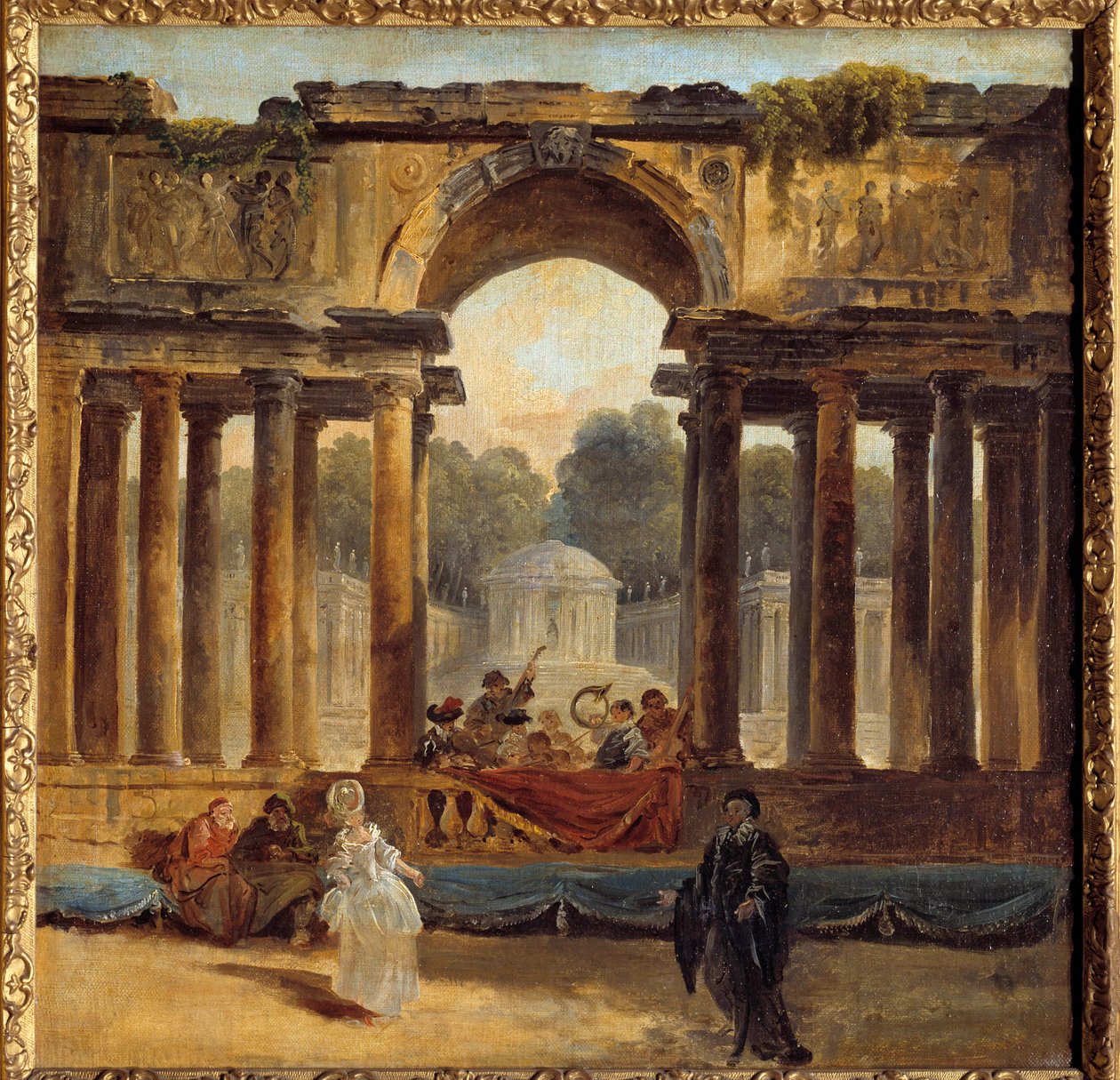 Dance and Concert in a Park Painting av Hubert Robert (1733-1808) Amiens fra 1700-tallet, Musee de Picardie av Hubert Robert
