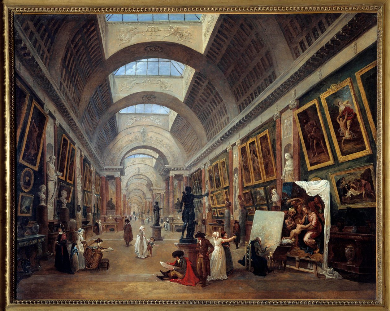 Design av Grande Galerie du louvre-maleri av Hubert Robert (1733-1808) 1796 Søn. 1,12x1,43 m. - Design for Grande Galerie i Louvre. Maleri av Hubert Robert (1733-1808) av Hubert Robert