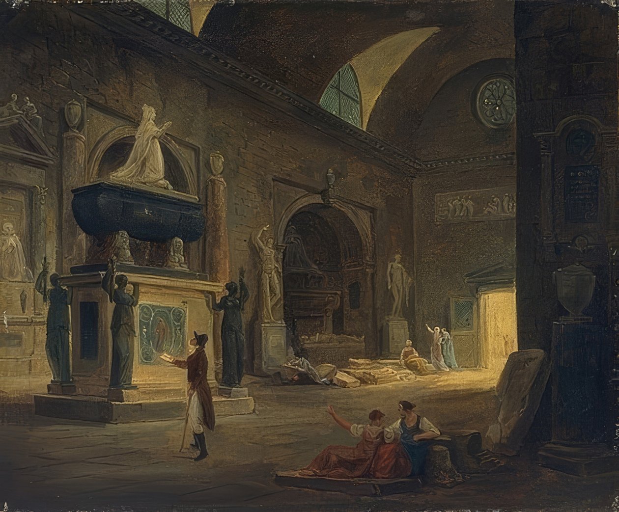 Et rom i Museum of Monuments. Rundt 1800 av Hubert Robert