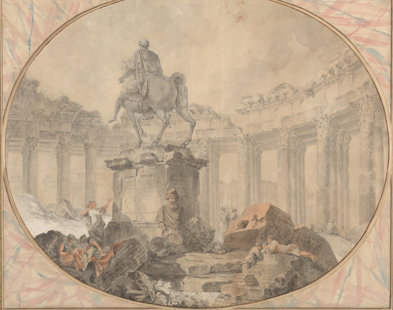 Rytterstatue av Marcus Aurelius, 1757. av Hubert Robert