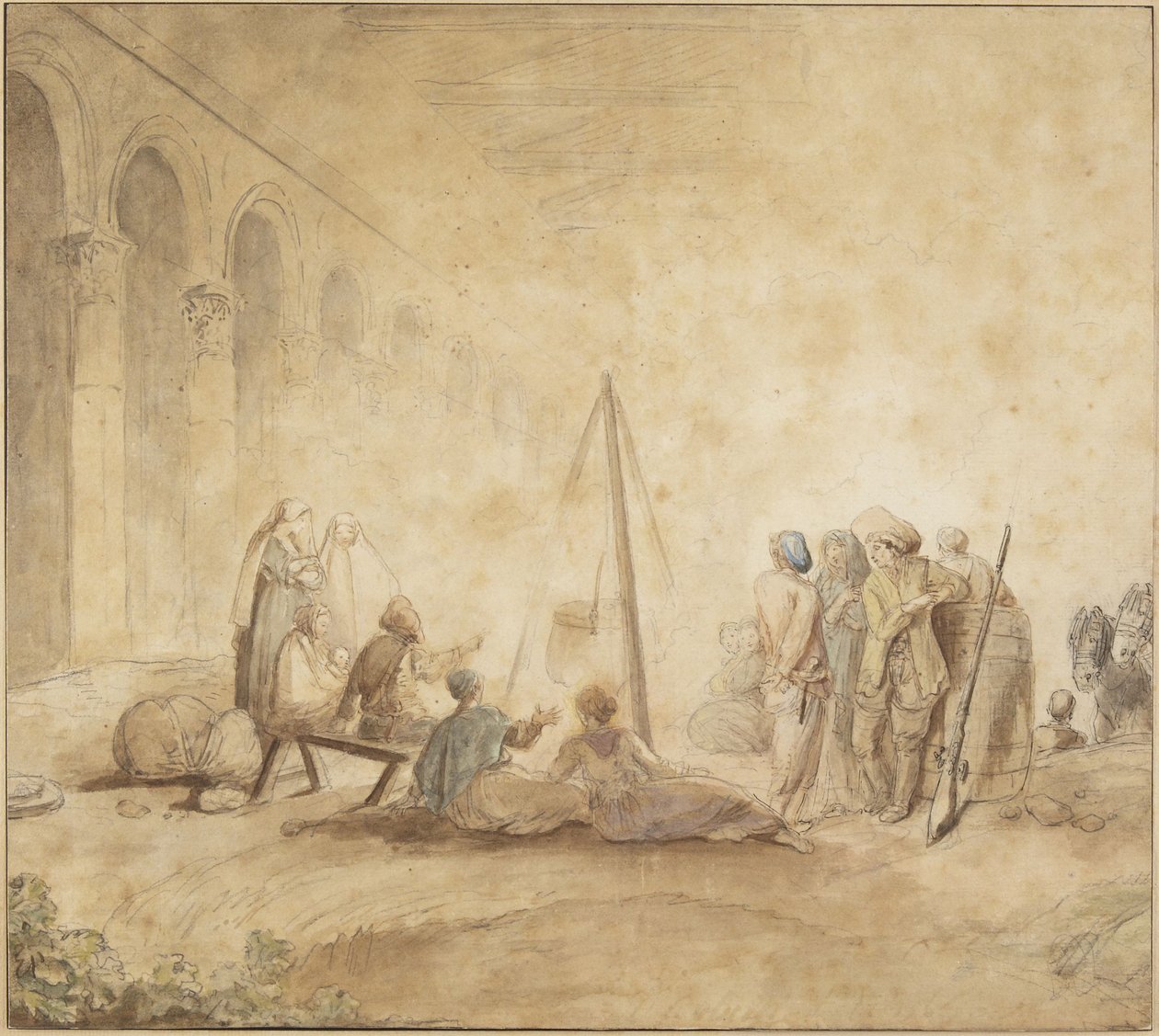 Figurer rundt et bål av Hubert Robert