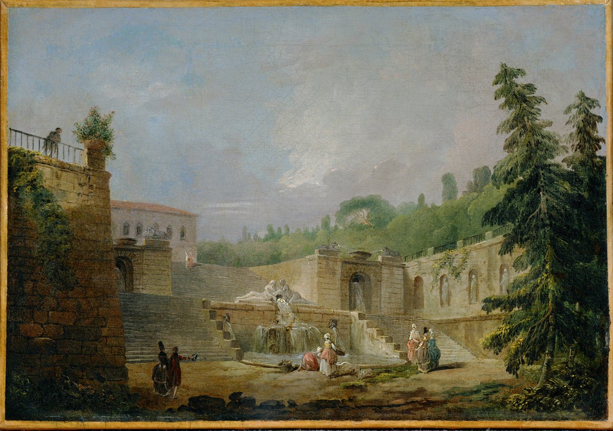 Fontene på en terrasse (maleri på lerret) av Hubert Robert