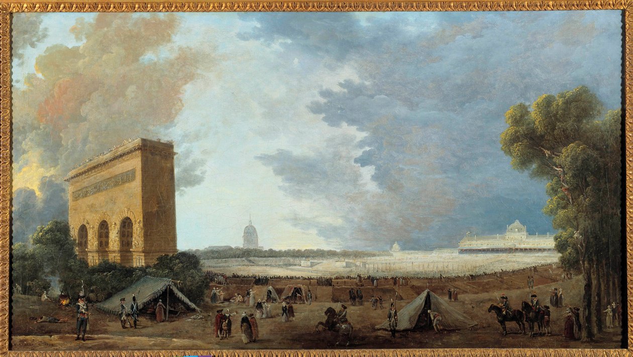 Fransk revolusjon: ""Festival of the National Federation feiret på Champ de mars i Paris 14. juli 1790"" Maleri av Hubert Robert (1733-1808). 1790 søn. 0,52x0,96m av Hubert Robert