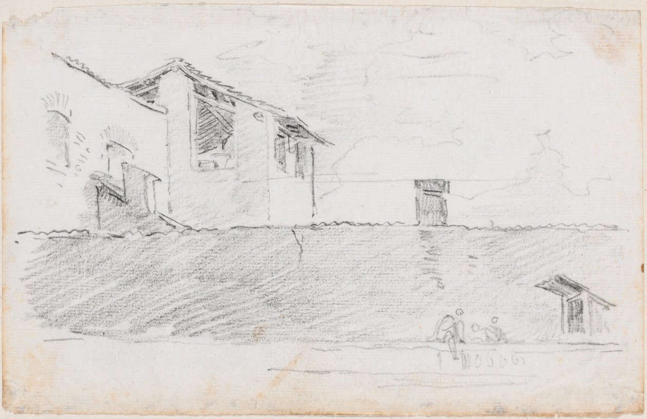 Husplater bak en vegg av Hubert Robert