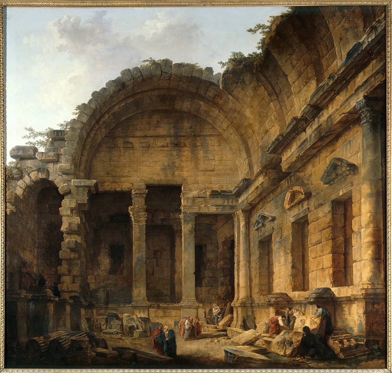 Interiør av Temple of Diane a Nimes Maleri av Hubert Robert (1733-1808) Søn. 2,42 x 2,42 m. Paris. Musee du Louvre - Interiør av Diana-tempelet i Nimes. Maleri av Hubert Robert (1733-1808). 2,42 x 2,42 m. Louvre-museet, Paris av Hubert Robert