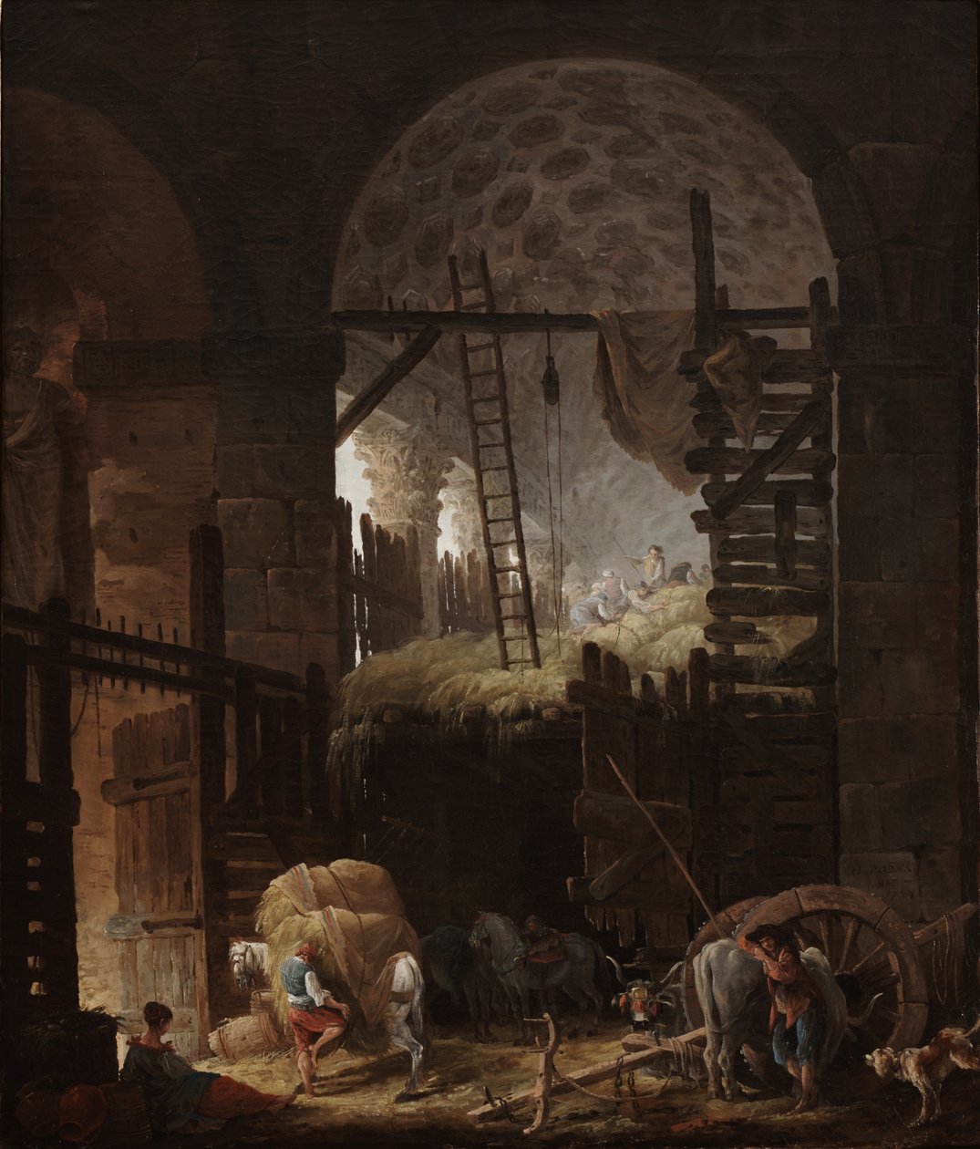 Interiør av Villa Giulia med høyfolk av Hubert Robert