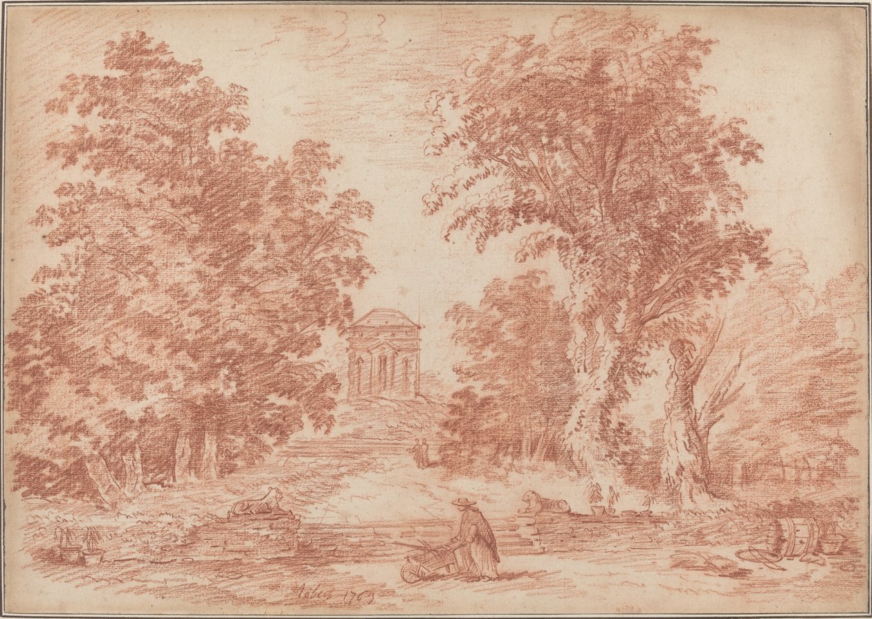 Italiensk park med en Tempietto av Hubert Robert