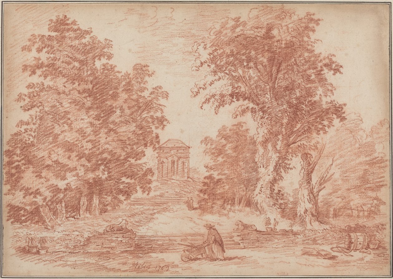 Italiensk park med et tempietto av Hubert Robert
