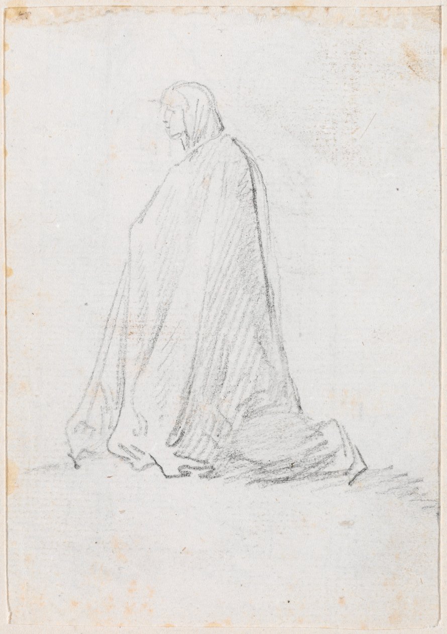 Knelende figur i en hettekappe [verso] av Hubert Robert