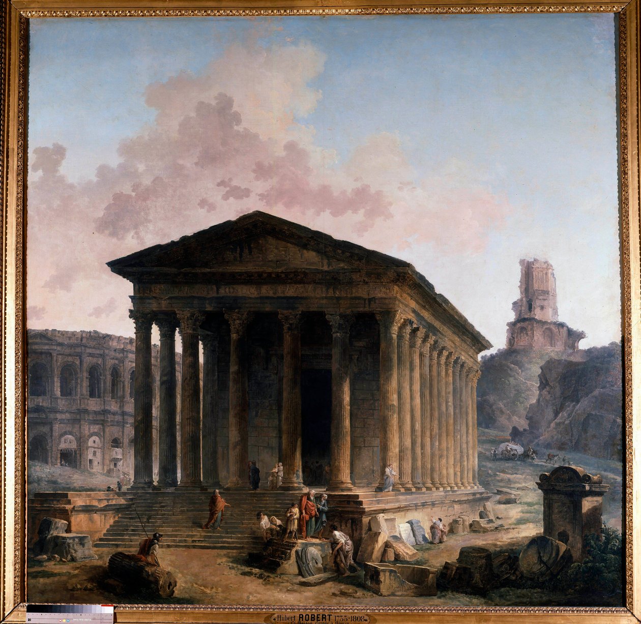 Det firkantede huset, tyrefekterarenaen og Magne-tårnet i Nimes Maleri av Hubert Robert av Hubert Robert