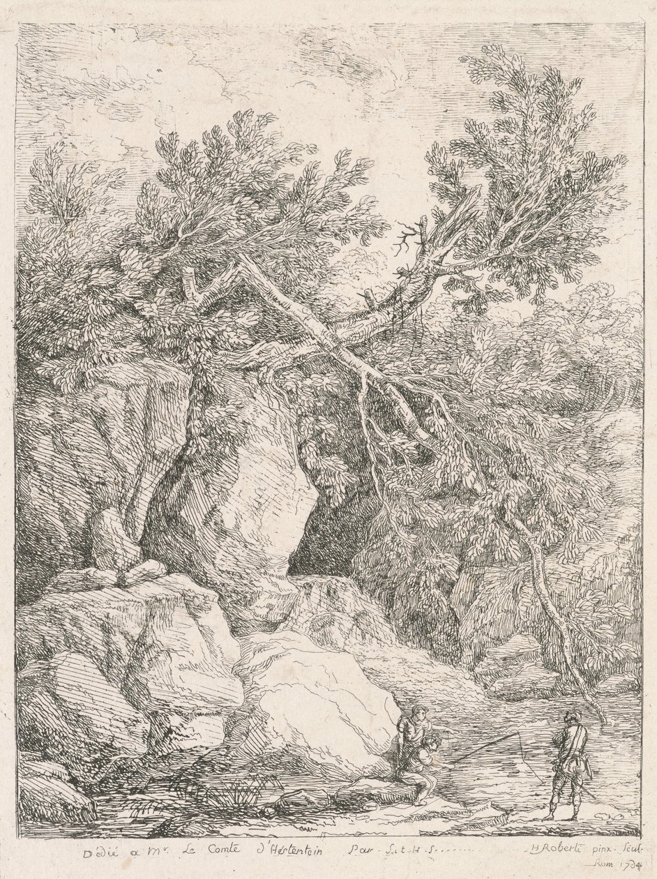 Landskap med et falt tre av Hubert Robert
