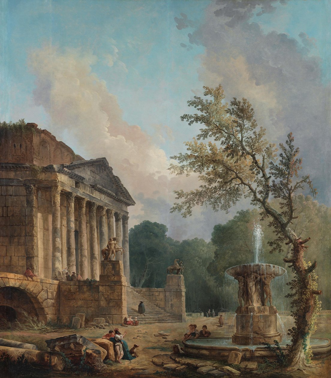 Landskap med ruiner av et romersk tempel av Hubert Robert