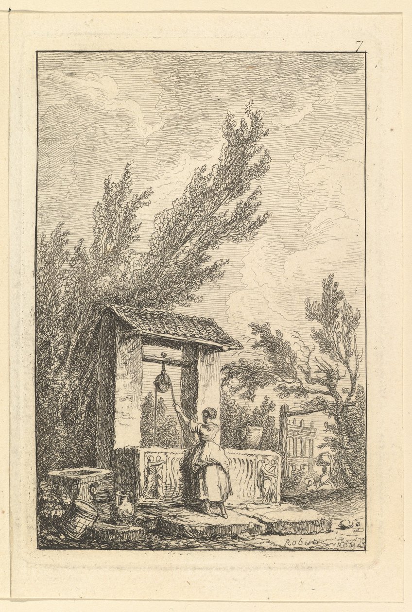 The Well.n.d. av Hubert Robert