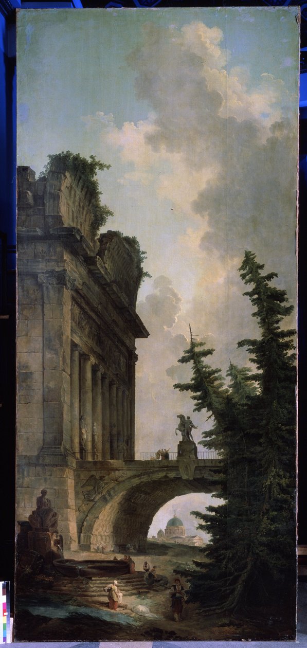 Den gamle broen. Maleri av Hubert Robert (1733-1808), olje på lerret av Hubert Robert