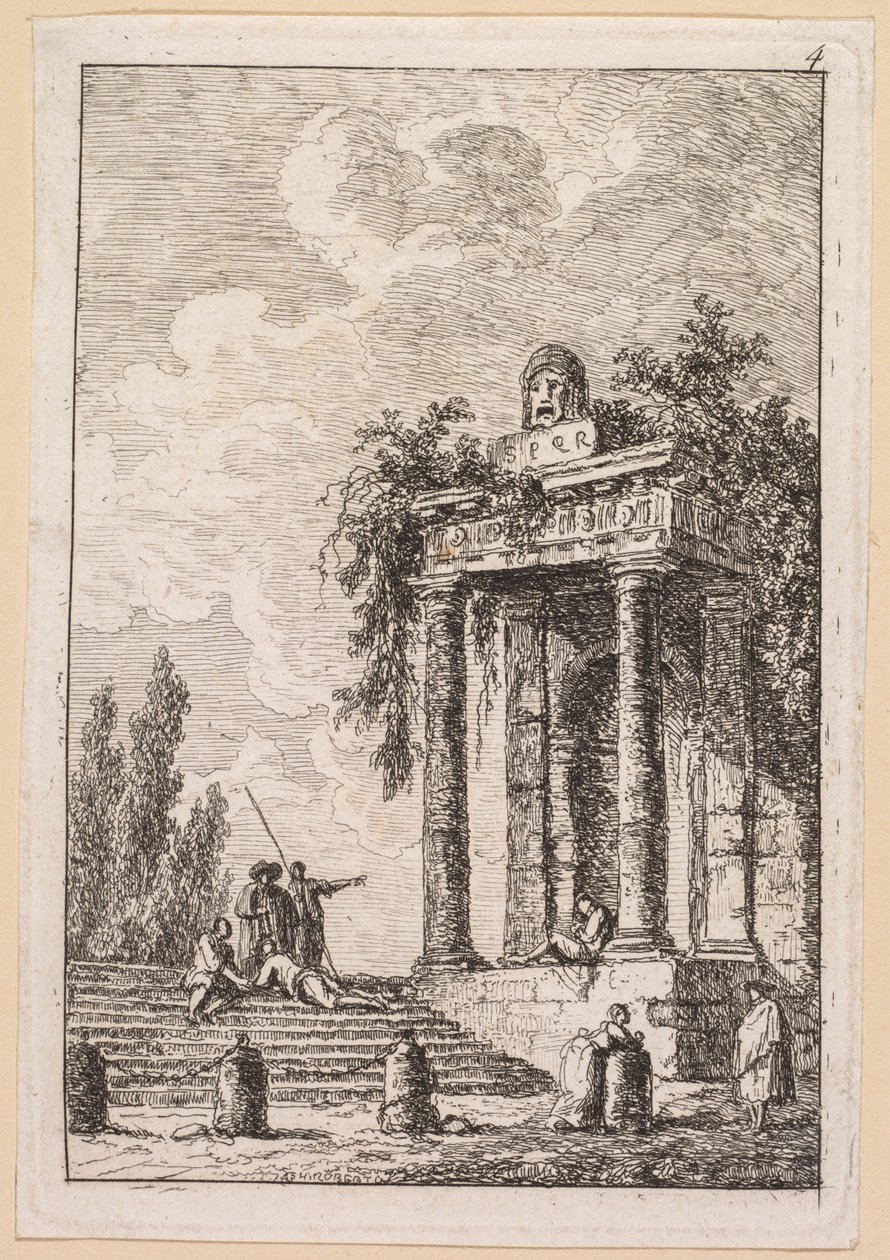 Kvelder i Roma: Trappen med fire terminaler, 1763. av Hubert Robert