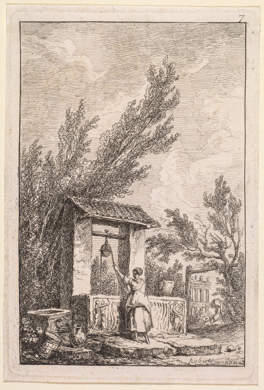 The Evenings of Roma: The Well, 1763-1764. av Hubert Robert