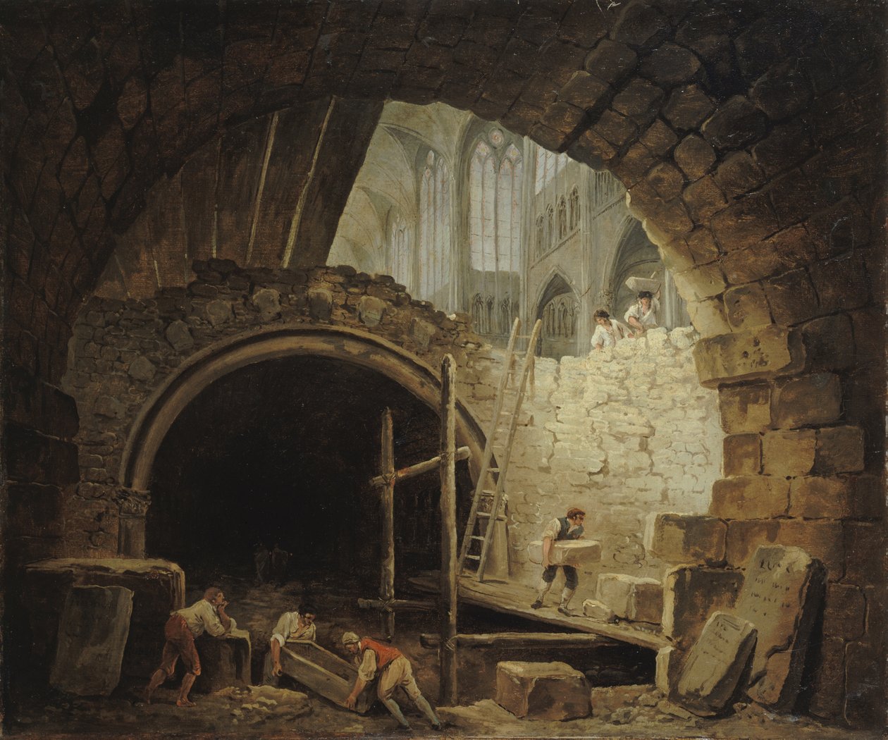 Plyndring av kongelige graver i Saint-Denis-basilikaen, oktober 1793, ca. 1793. av Hubert Robert