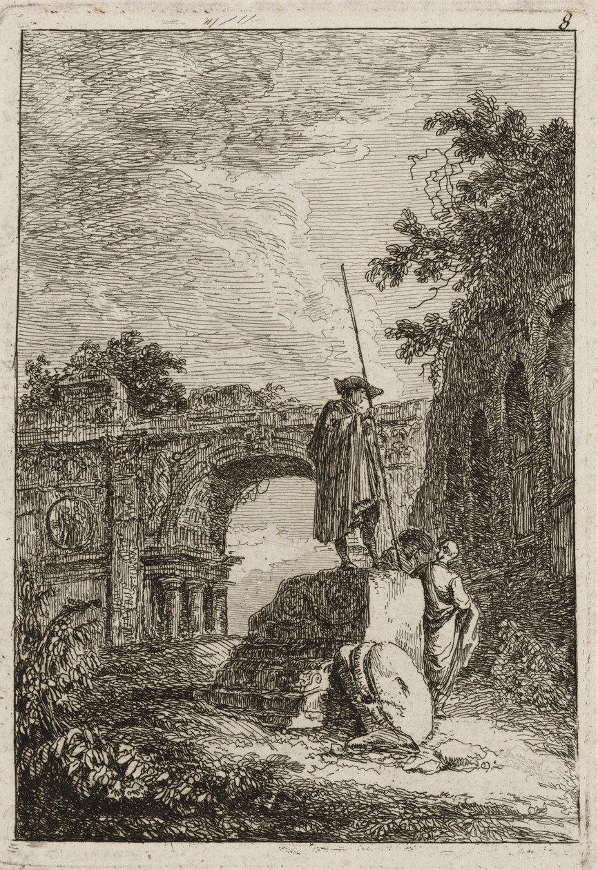 Plate åtte fra kvelder i Roma, 1763-64 av Hubert Robert