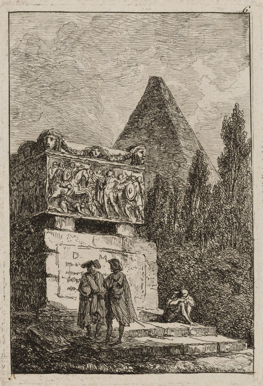 Plate seks fra kvelder i Roma, 1763-64 av Hubert Robert