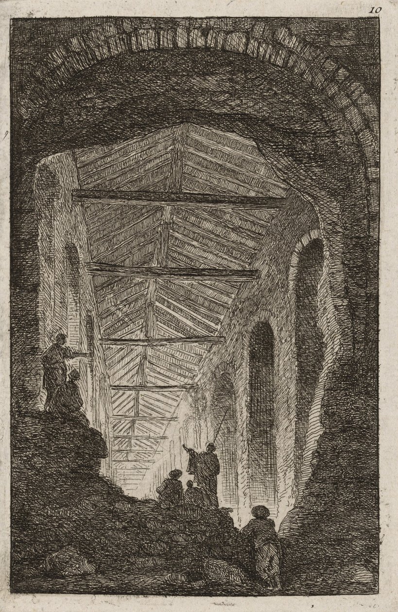 Tallerken ti fra kvelder i Roma, 1763-64 av Hubert Robert