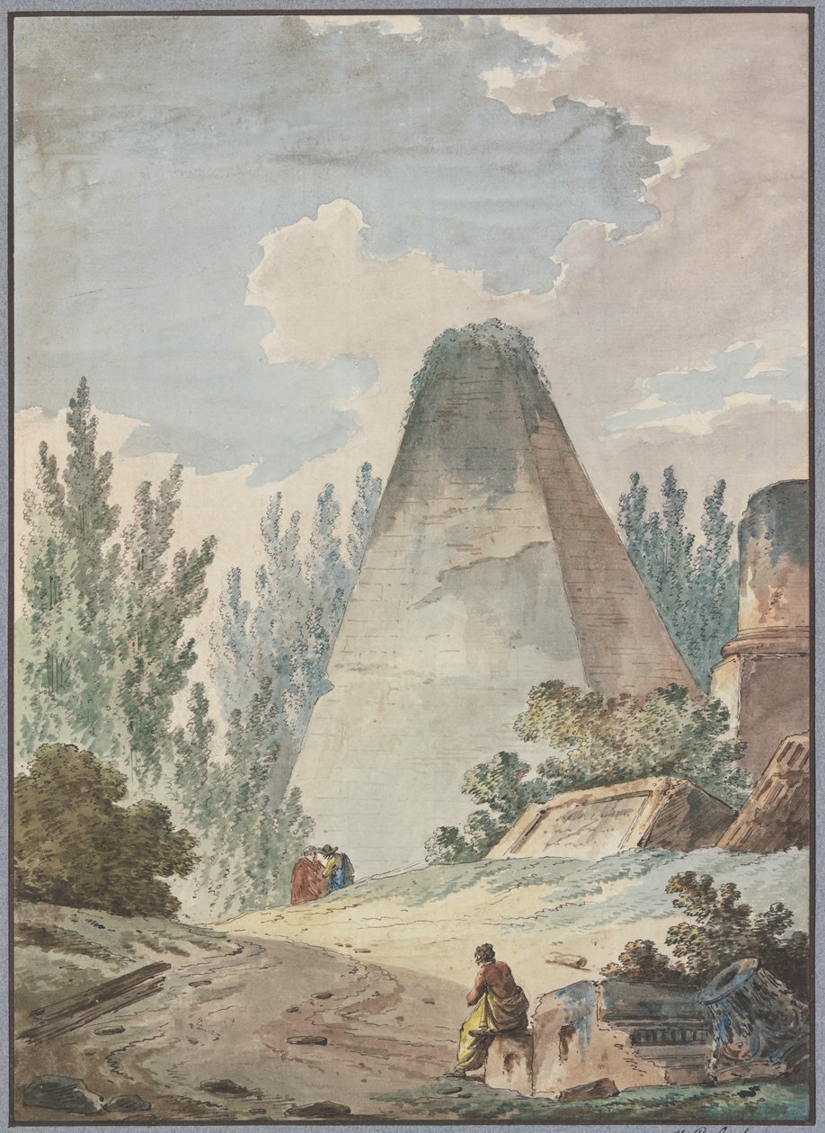Pyramide med brukket spiss i et antikt ruinlandskap av Hubert Robert
