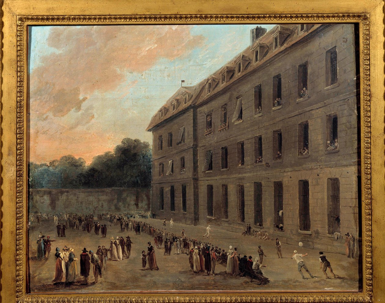 Rekreasjon av fanger i Saint Lazare: ballongdelen Maleri av Hubert Robert (1733-1808) 1794 Søn. 0,33x0,41 m Paris, Musee Carnavalet av Hubert Robert