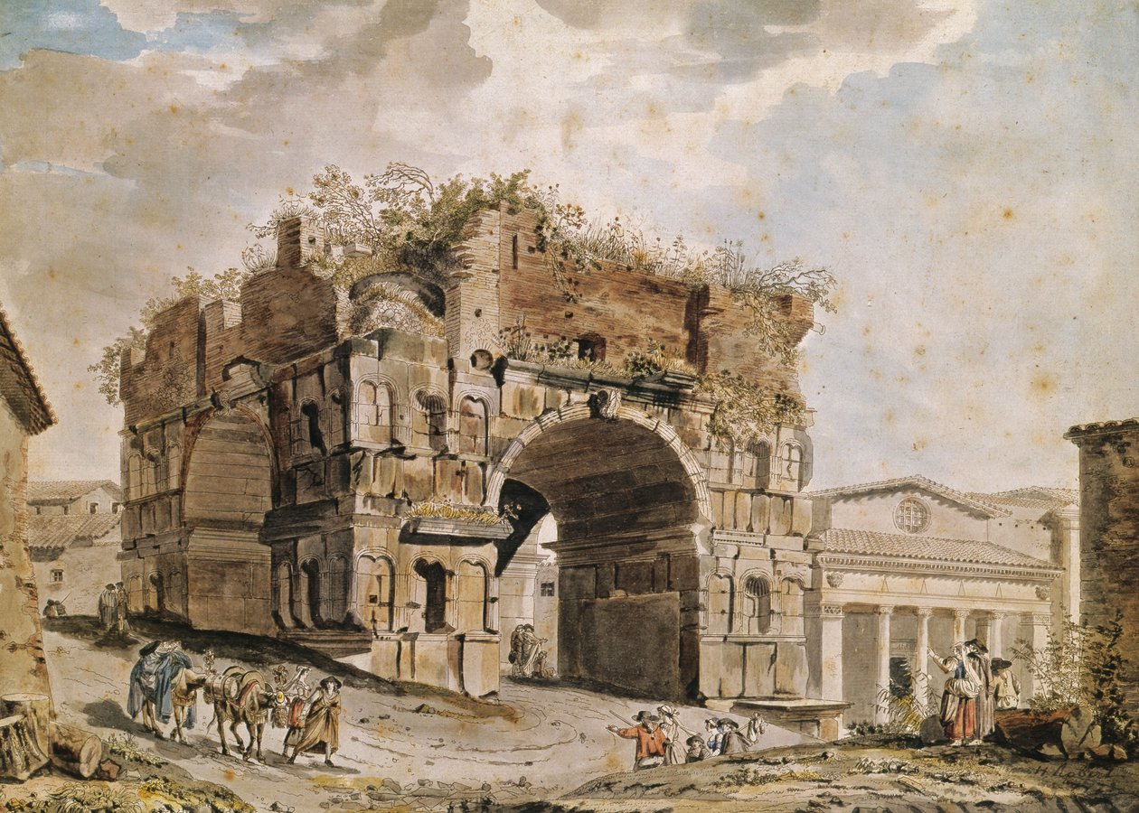 Romerske ruiner (penn og blekk og wc på papir) av Hubert Robert