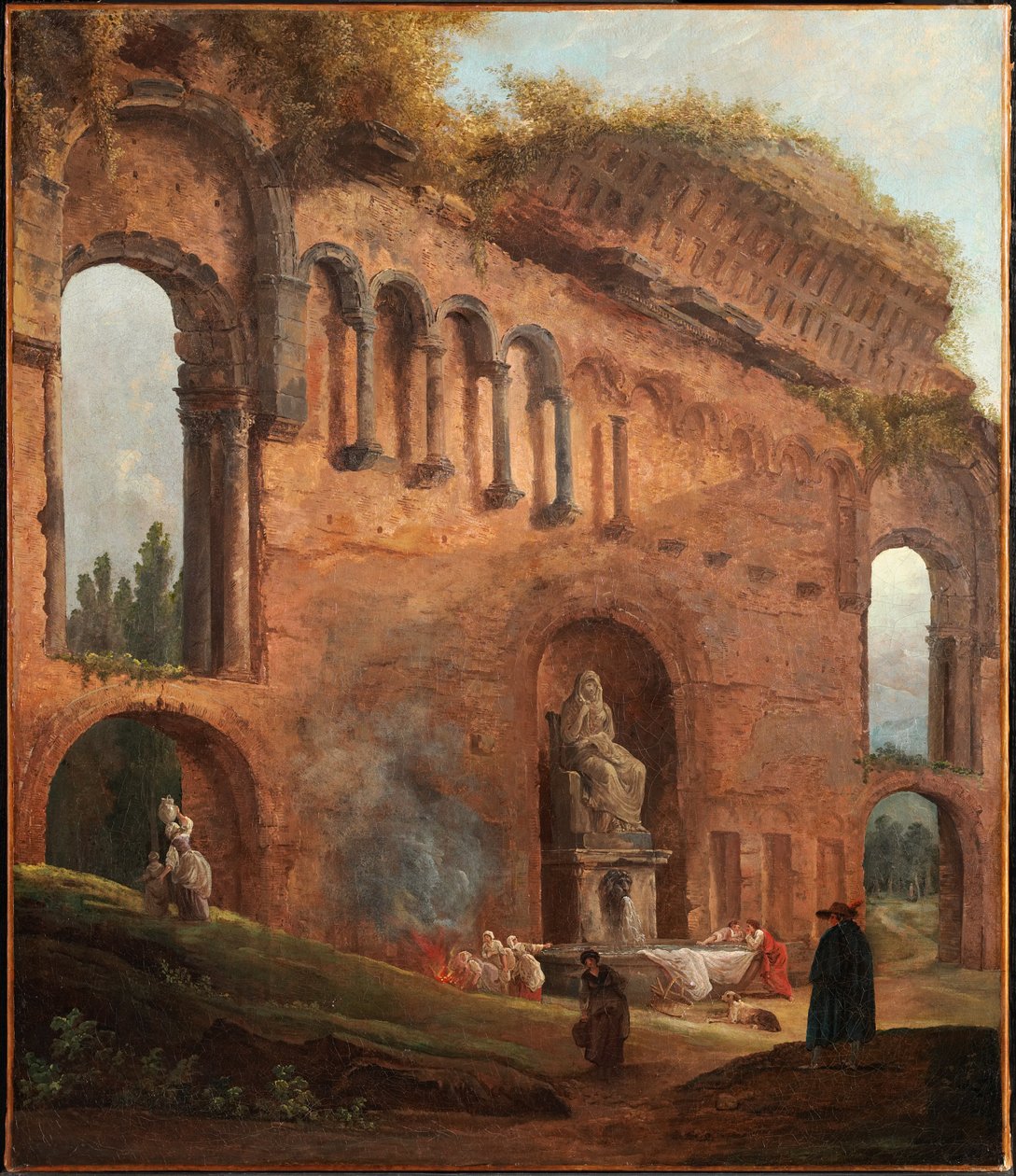 Romerske ruiner med vaskekoner av Hubert Robert