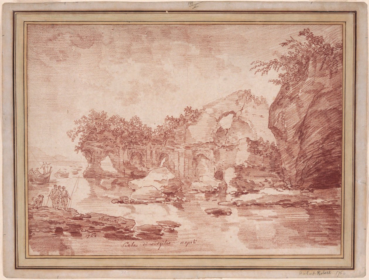 Ruiner ved havet nær Napoli: «Scola di Virgilio» av Hubert Robert