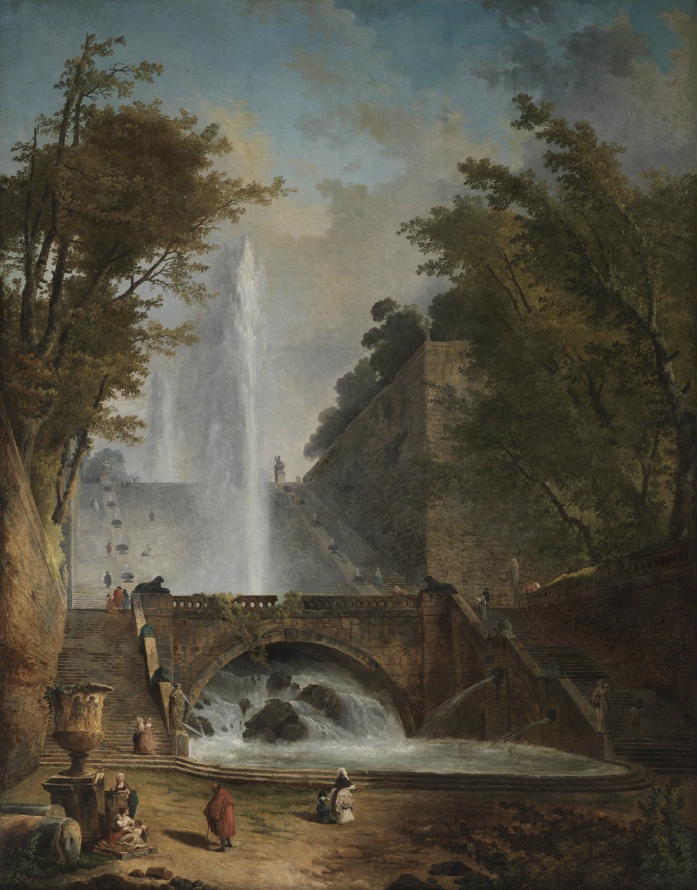 Trapp og fontene i parken ved en romersk villa av Hubert Robert