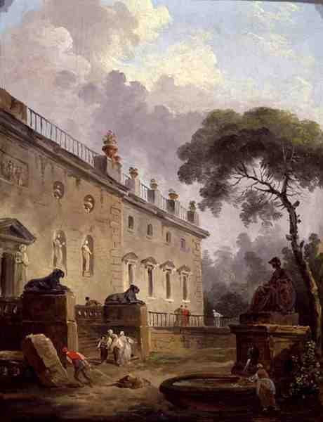 Terrasse til Villa Madama (olje på panel) av Hubert Robert