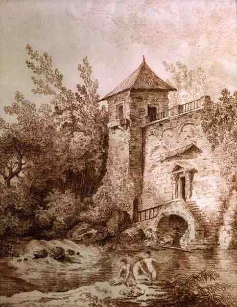 The Bathers (sanguine på papir) av Hubert Robert