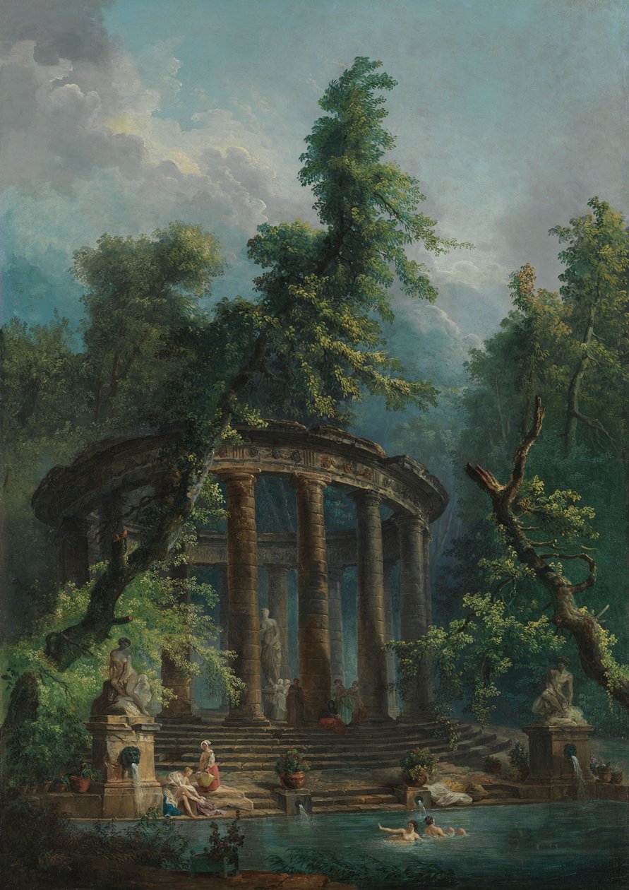 The Bathing Pool, ca. 1780 (olje på lerret) av Hubert Robert