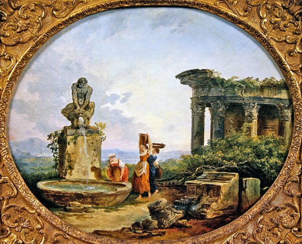 The Fountain (olje på lerret) av Hubert Robert